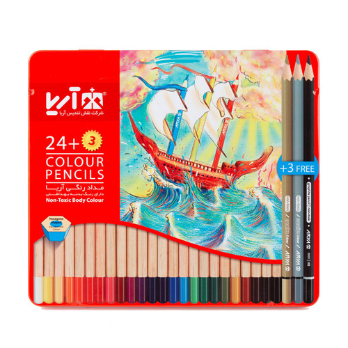 خرید «مداد رنگی 24+3 رنگ آریا مدل جعبه فلزی» با بهترین قیمت