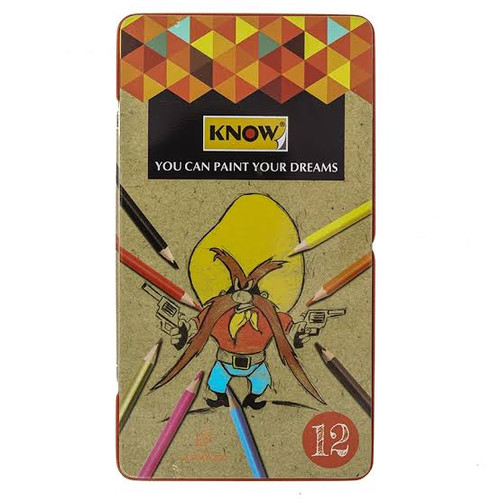 مداد رنگی 12 رنگ جعبه فلزی تخت طرح لوک نو KNOW